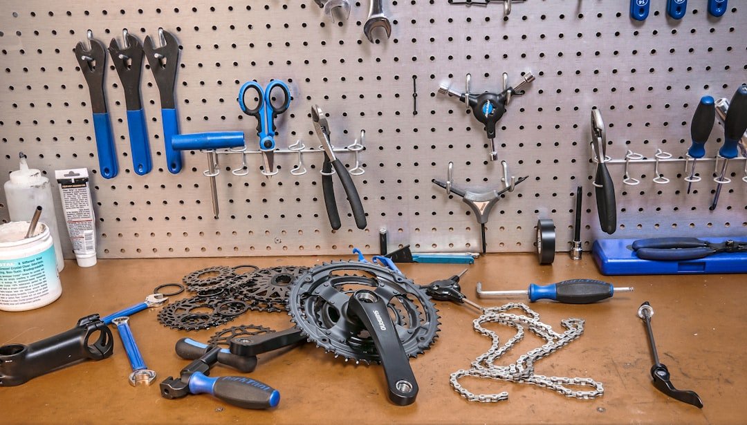 Work Bench with Bicycle Tools and Parts in Color